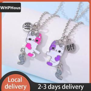 [COD] WHPHous Ship within 24 hours 2Pcs set Cartoon Cat Shape Pendant Chain Best Friends Necklace BFF Friendship Childrens Jewelry Gift For Girls