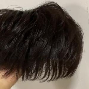 100% Human Hair Men Toupee With Clips Texture ironing Breathable Net Human Hair Piece Handsome Hairstyle Natural Looking Toupee For Men