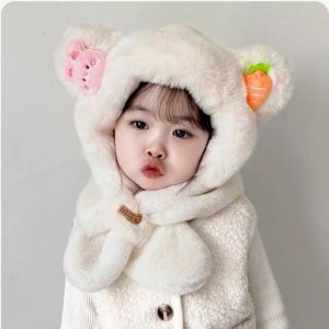 Mũ nhung lông Trẻ em dễ thương với khăn quàng cổ bông đeo tai giữ ấm mùa đông cho trẻ em