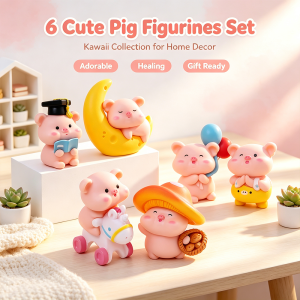 6Pcs Cute Mini Pig Resin Figurines 3cm Tiny Piggy Doll Micro Landscape Desktop Dollhouse Craft Ornaments