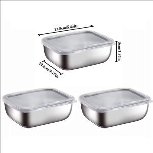 3Pcs Stainless Steel Food Storage Box with Lid Kitchen Fresh-keeping Box Rectangle Fruit Dish Leftover Container Lunch Box