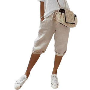 Size S-5XL Womens Cotton and Hemp Pants with Elastic Band Casual Pants Solid Color Pentagram Pants