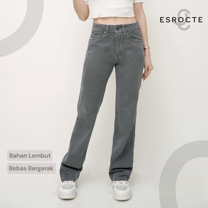 ESROCTE Naia Pants Celana Loose Jeans High-Waist Wanita –Ash