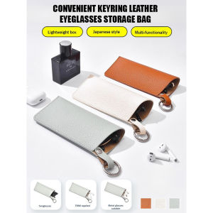 Portable Leather Glasses Case Keychain Eyewear Holder Compact Protective Pouch for Sunglasses Reading Glasses