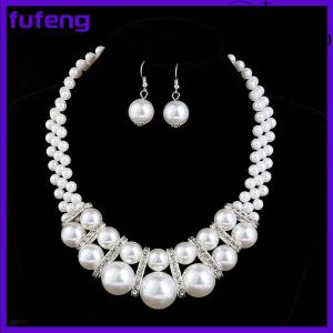 fufeng Fashion Vintage Womens Bride Wedding Jewelry Set Rhinestone Faux Necklace Bracelet Earring Wedding Party Jewelry Gift