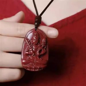 已开光 招财 天然朱砂本命佛吊坠普贤虚空藏菩萨兔年文殊男女款生肖守护神挂件 Natural Cinnabar Buddha Pendant Universal Sage Void Collection Bodhisattva Rabbit Year Manjusri Male and Female Zodiac Guardian Pendant