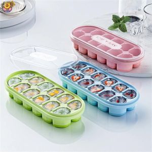 12 Grid Silicone Ice Cube Tray With Lid Ice Jelly Mold Maker Fruit Ice Grid Molds For Whisky Cocktail Cola Ice Cube Mold