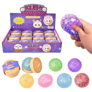 Glitter Squishy Dumpling Toy Slow Rising Squeeze Fidget Toy Bun Shape Stress Relief for All Ages