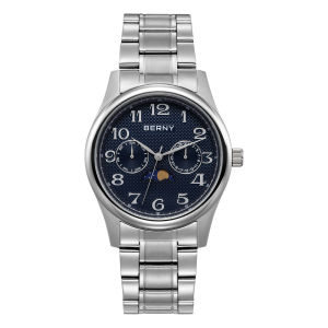 BERNY Watches for Men Moon Phase Quartz Mens Watch Day and Date Calendar Easy Read Vintage-Style Business Dress Wristwatch