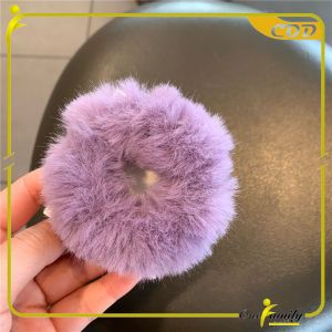 ONE-C877 Ikat Rambut Bulu Pompom Polos Elastis Korean Style / Scrunchie Ponytail Ikat Rambut Anak