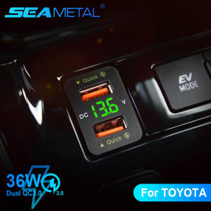 Car Charger QC3.0 Fast Charging 12/24V Dual USB 36WLED Screen Voltage Monitoring for Toyota