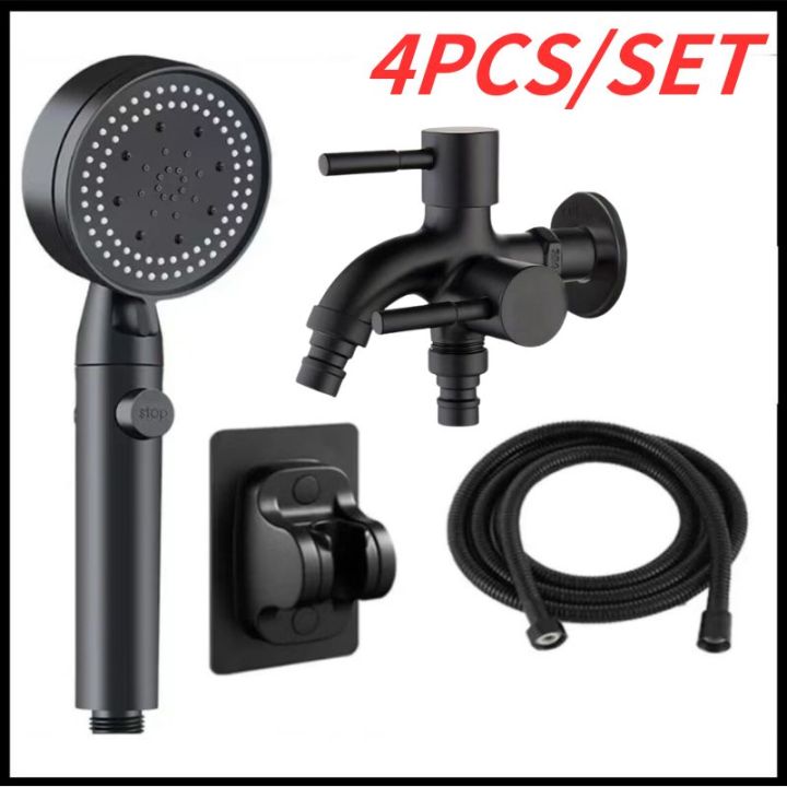 SUS304 Shower Set with Faucet 4in1 Black Shower Head Set 5speed