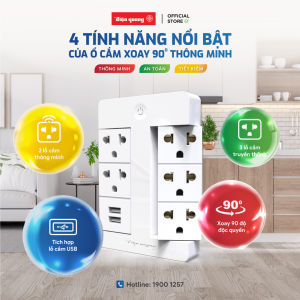 Ổ cắm Xoay 90° Thông Minh Điện Quang Apollo ĐQ SPS1.1 05 USB WiFi ( Kiểu ổ cắm xoay 5 lỗ ổ cắm 3 chấu và 2 lỗ USB sử dụng WiFi )