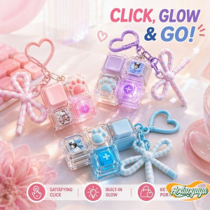 Aoduoyaya Keyboard Fidget Keychain Clicky Mechanical Keycap Toy With Light Cat Paw Bow Cute Stress Rel