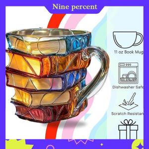 Nine percent Painted Book Mug 11oz Novelty 3d Painted Books Coffee Mug Unique Colorful Resin Books Stack Coffee Cup Collection Gifts