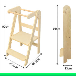 แข็งแรงทนทาน⭐การออกแบบพับได้ ใช้พื้นที่เก็บน้อย⭐บันไดเด็ก เก้าอี้บันไดเด็ก Learning tower บันไดพาดผ้า ไม้ยางพารา