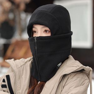SHIHENG Thickened Winter Balaclavas Cap Furry Windproof Pullover Cap Soft Zipper Plush Neckerchief Men