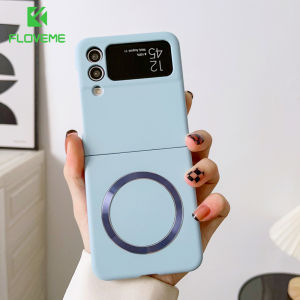 FLOVEME Magnetic Wireless Charging Phone Case For Samsung Galaxy Z Flip 5 Flip 4 Flip 3 5G Solid Color Anti Fingerprint Hard PC Shockproof Back Cover For Galaxy Z Flip 5 Flip 4 Flip 3