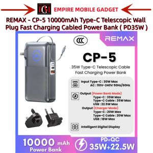 REMAX CP-5 10000mAh PD35W + SCP22.5W Type-C Telescopic Cable US/UK/EU Wall Plug Fast Charging PowerBank - 3C Certified
