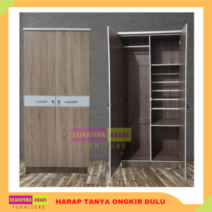 lemari pakaian 2 pintu Papan Partikel elok kamar tidur lemari gamis lemari hijab 