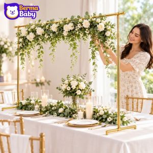 Adjustable Table Arch Stand Metal Hanging Rod With Clips Backdrop Holder For Bridal Party Decor