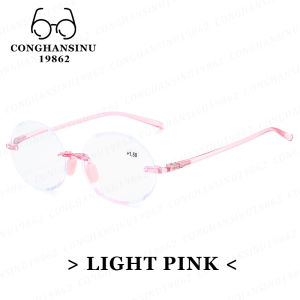 Chống ánh sáng xanh Tr90 Kính đọc sách không viền Cho Phụ Nữ Người Đàn Ông Siêu Ánh Sáng Hình Bầu Dục Cắt Kính mắt Viễn Với Lớp + 1.0 Để + 4.0