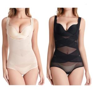 Shapewear Bodysuit for Women Crisscross Mesh Tummy-Control Butt Lifter Panty Seamless Full Body Shaper Slimming Girdles