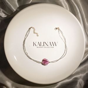 KALINAW Czech Bugle Line Tube Tassel Silver w/ Blister Pearl Choker Necklace