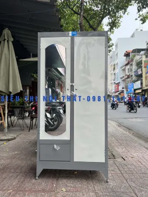 Tủ sắt đựng quần áo kích thước ngang 90cm x cao 1m8 sinh viên giá rẻ màu xám