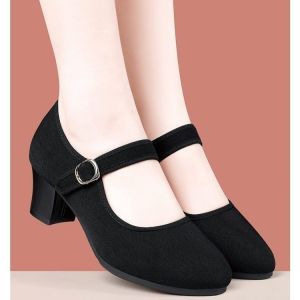 Free Shipping Cheongsam High Heels For Women Spring New Style Soft-Soled Cloth Shoes Work Shoes Black Non-Slip Dance Flats For Mothers