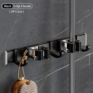 Onetwone Mop and Broom Holder Wall Mounted Mop Organizer Space Aluminum Heavy Duty Hooks Hanger Kitchen Bathroom Organizer
