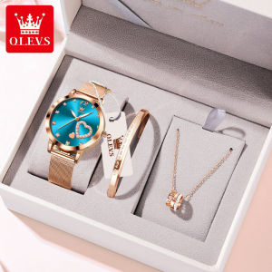 OLEVS Womens Watch Waterproof Original Brand Korean Elegant Diamond Stainless Steel Strap Quartz Set (Necklace + Bracelet)