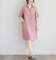 Đầm suông linen cổ đức 2 túi chéo chất liệu linen mềm mát thời trang phong cách trẻ. 