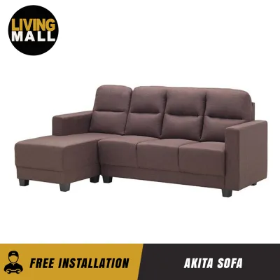 Living Mall Akita Full Fabric L Shaped Sofa Set In 5 Colors