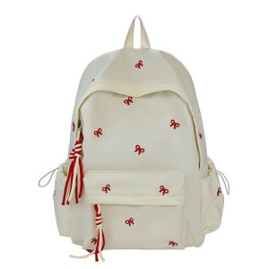 AE New style girls backpack simple and versatile suitable for middle and high school students cute embroidered bow lightweight travel backpack