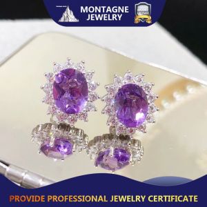 Montagne Jewelry 925 Silver Earring Elegant Design Fine Jewellery Natural 7x9mm Quartz Crystal Amethyst Earring Stud Earrings