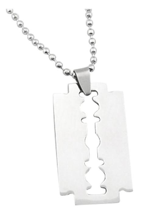 Men's Stainless Steel Razor Blade Pendant Chain Necklace Silver