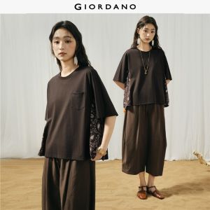 Giordano Women Paisley paneled 1/2 sleeve tee Free Shipping 18326310