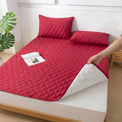 Plush Velvet Mattress Topper Thick Quilted Bed Mat with Elastic Straps Soft Mattress Pad for Single/Queen/King Size
