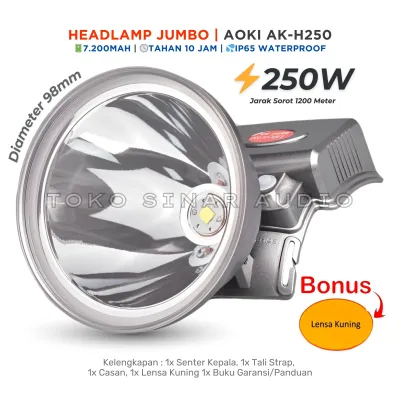 Senter kepala 500 Watt AOKI Asli AK-H500 Gratis Lensa Kuning | senter proyek | senter kepala jumbo 500 Watt | senter kepala aoki 500w | headlamp aoki 500w | senter 500 watt | senter kepala original | senter kepala 500w - TOKO SINAR AUDIO