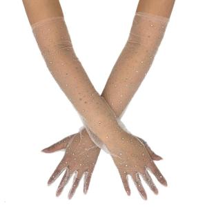 White Lace Gloves Rhinestones Embellishments Costume Glove Suitable For Weddings Parties And Daily Wear