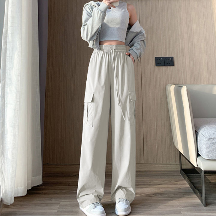 Women's High Waist Cargo Pants Ice Silk Cool Fabrics Baggy Slacks