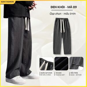 Quần jean quần bò nam nữ ống rộng cạp chun bigsize SUN 09 XANH RÁCH chất liệu mềm mại thoải mái