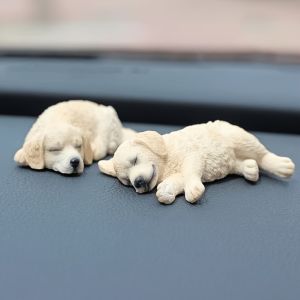 MILDGLOW 2Pcs Resin Model Dog Car Ornaments Sleeping Puppy Golden Retriever Dog Toy Figure Statue Cute Car Interior Gift Tabletop Decoration for Car Dashboard