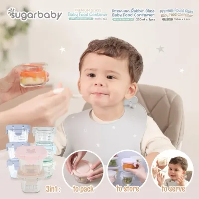 SUGAR BABY Premium Glass Jar Baby Food Container 3pcs BPA FREE | Peralatan Makan MPASI Bayi