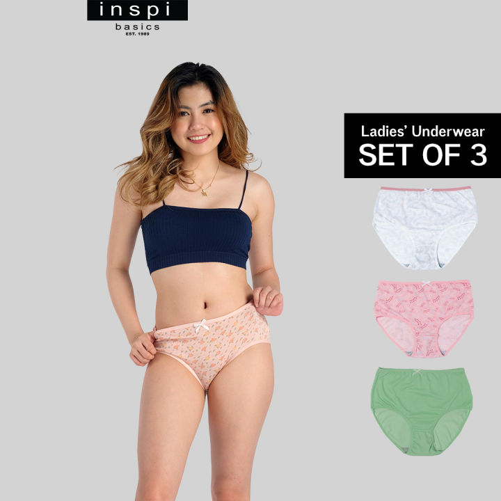 Inspi Chic 3pcs Panty for Women Plus Size Set Ribbon Printed Plain