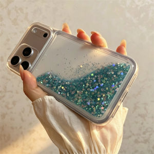 Blue Stars Quicksand Case Cover for iPhone 17 16 15 Pro Max 17 Air Floating Glitter Sand Liquid Shell Soft Silicone Clear Funda