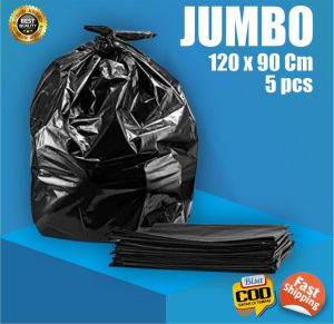 Plastik Sampah Kantong Plastic Trash Bag Jumbo Super Besar Hitam 1 Pack isi 5 90x120 cm Rumah Tangga Bengkel Warung Toko Resto Kantor Hotel Puskesmas Rumah Sakit Klinik Medis Kesehatan
