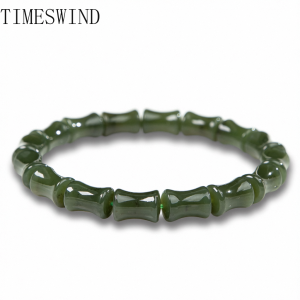 Authentic Natural Jade Deep Green Bamboo Jonit Beaded Men Women Bracelet for Gift Fashion Jewelry with Certificate
