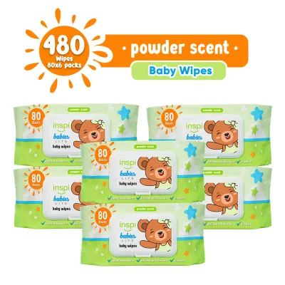 INSPI Babies Baby wipes Powder Scent 480 Tender sheets 6 Packs Wet Wipes for Baby kids newborn with Vitamin E Aloe Vera All Natural New born Wipe for Kids Baby Needs Sale Alcohol Free Moisturizer Wipe Bundle Sale flash sale Free Shipping